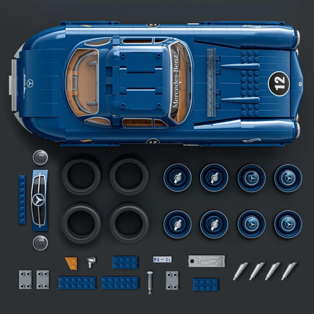 Конструктивен комплект и метална количка, Brick Shop, Hot Wheels, Mercedes Benz 300 SL, HWW25