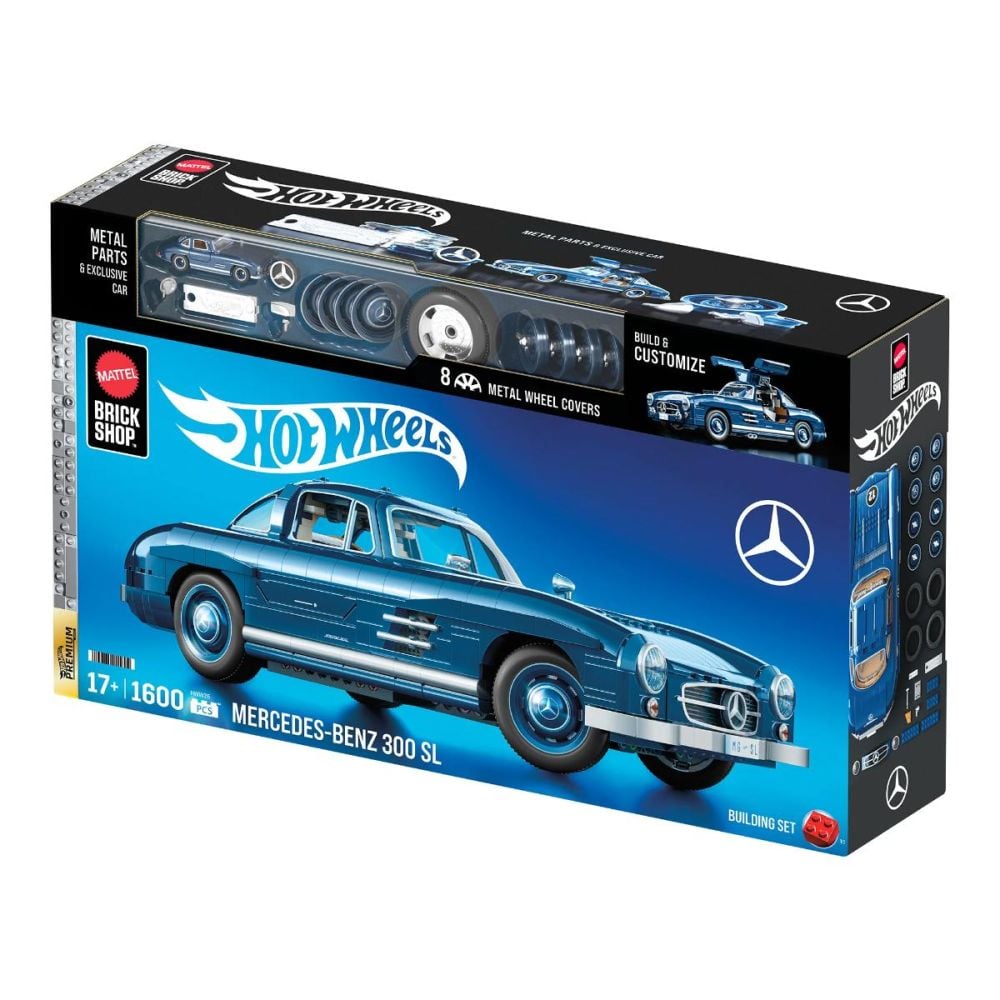 Конструктивен комплект и метална количка, Brick Shop, Hot Wheels, Mercedes Benz 300 SL, HWW25