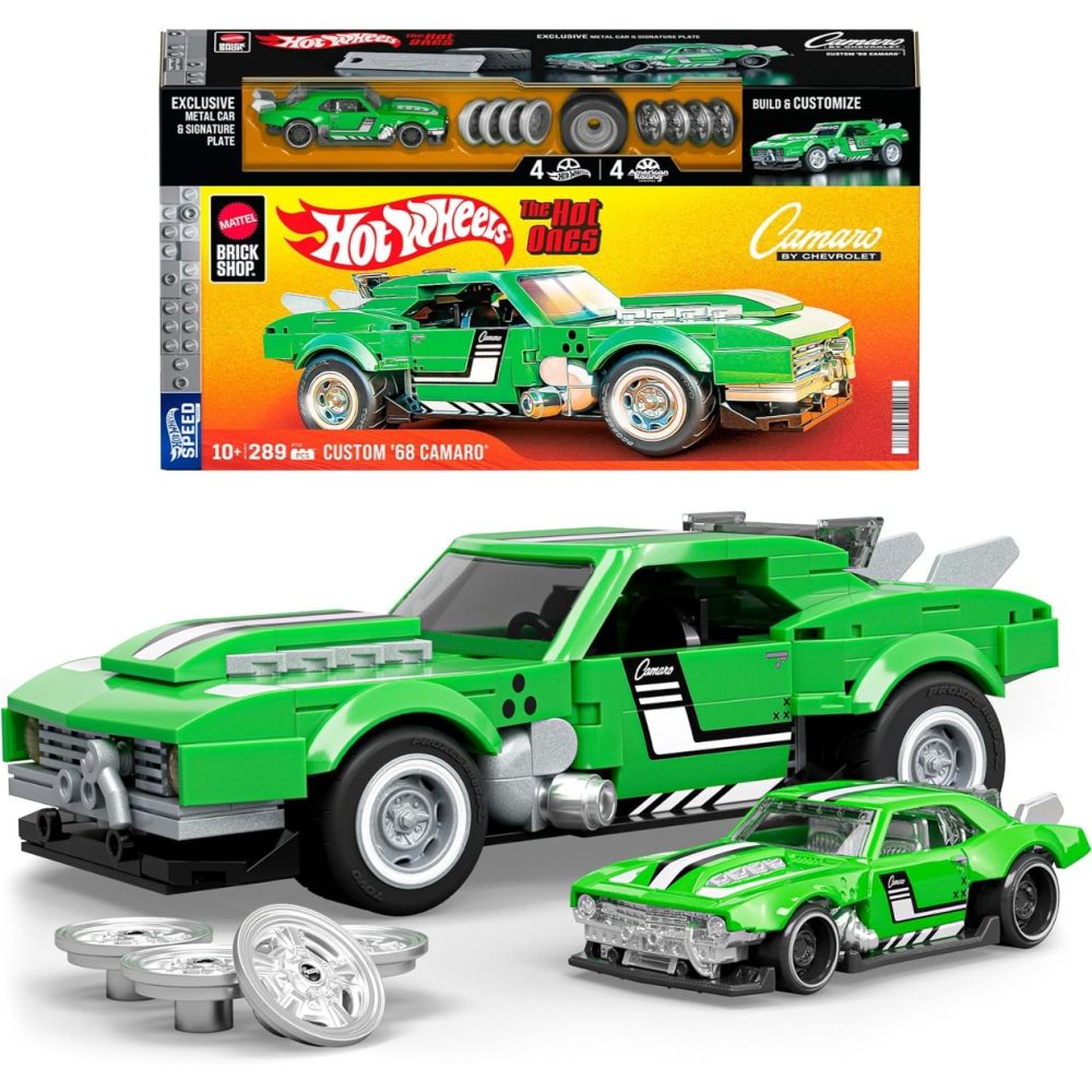 Строителен комплект и метална количка, Hot Wheels, 68 Chevrolet Camaro, 289 части, JFT16