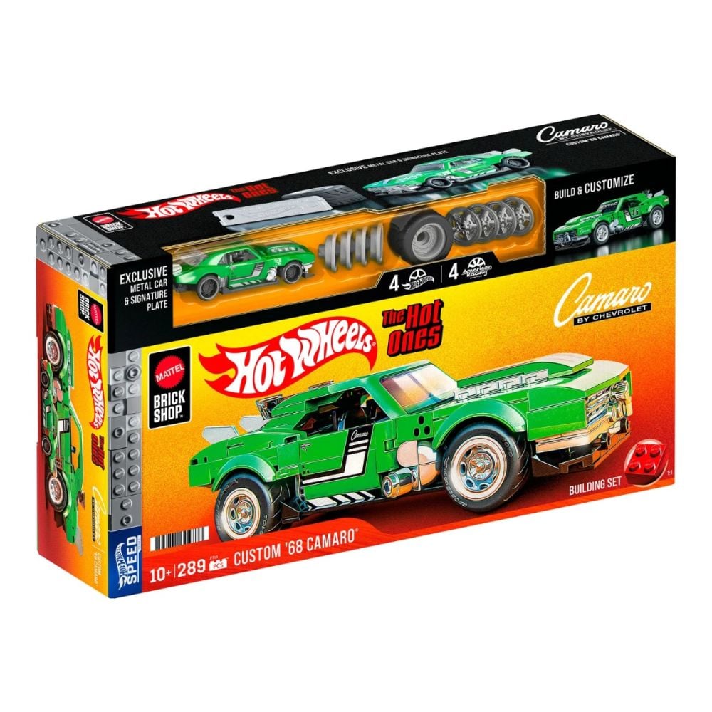 Строителен комплект и метална количка, Hot Wheels, 68 Chevrolet Camaro, 289 части, JFT16