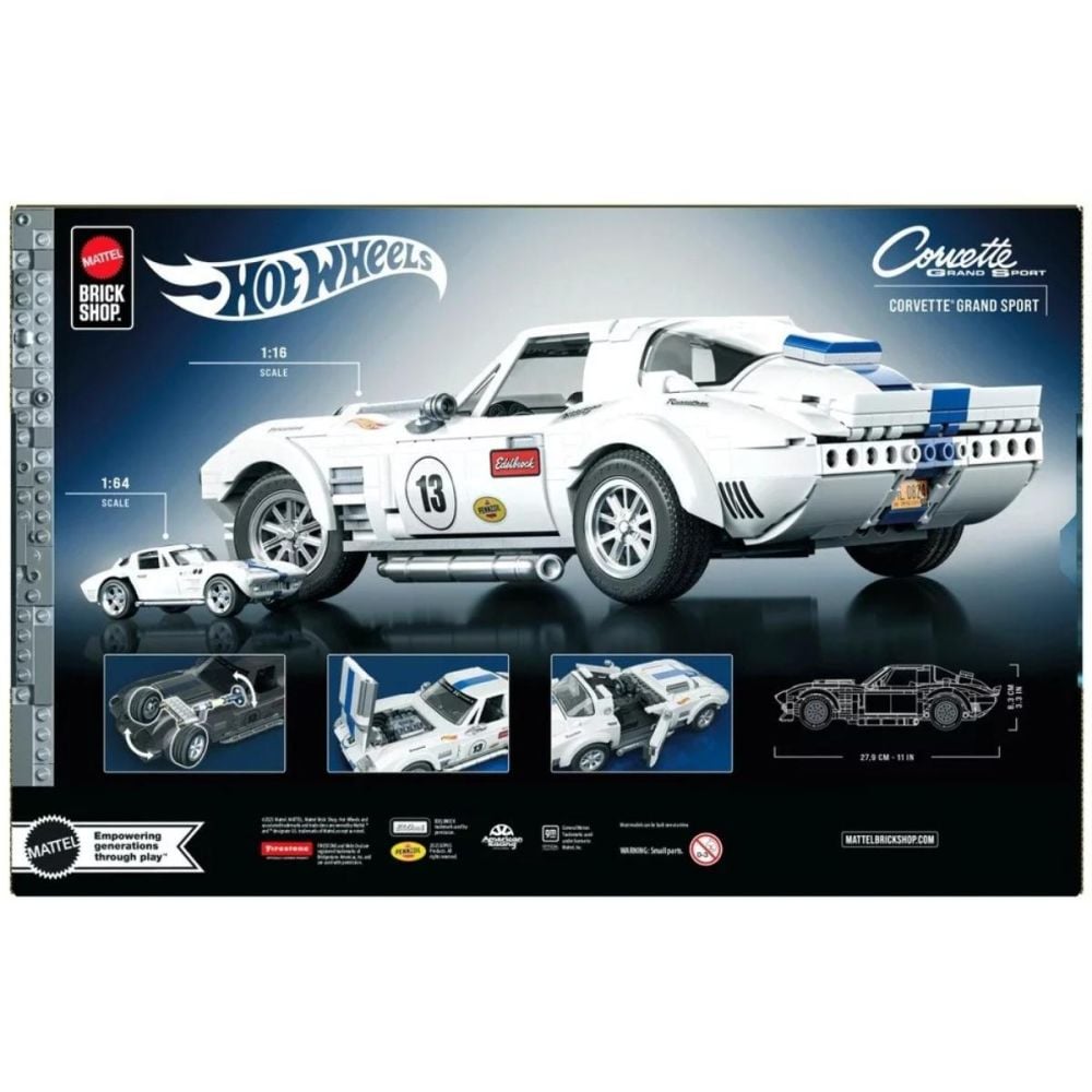 Строителен комплект с метална количка, Hot Wheels, Corvette Grand Sport, 918 части, JGR31