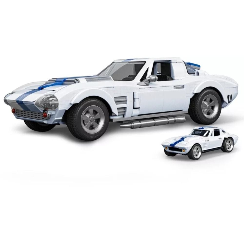 Строителен комплект с метална количка, Hot Wheels, Corvette Grand Sport, 918 части, JGR31
