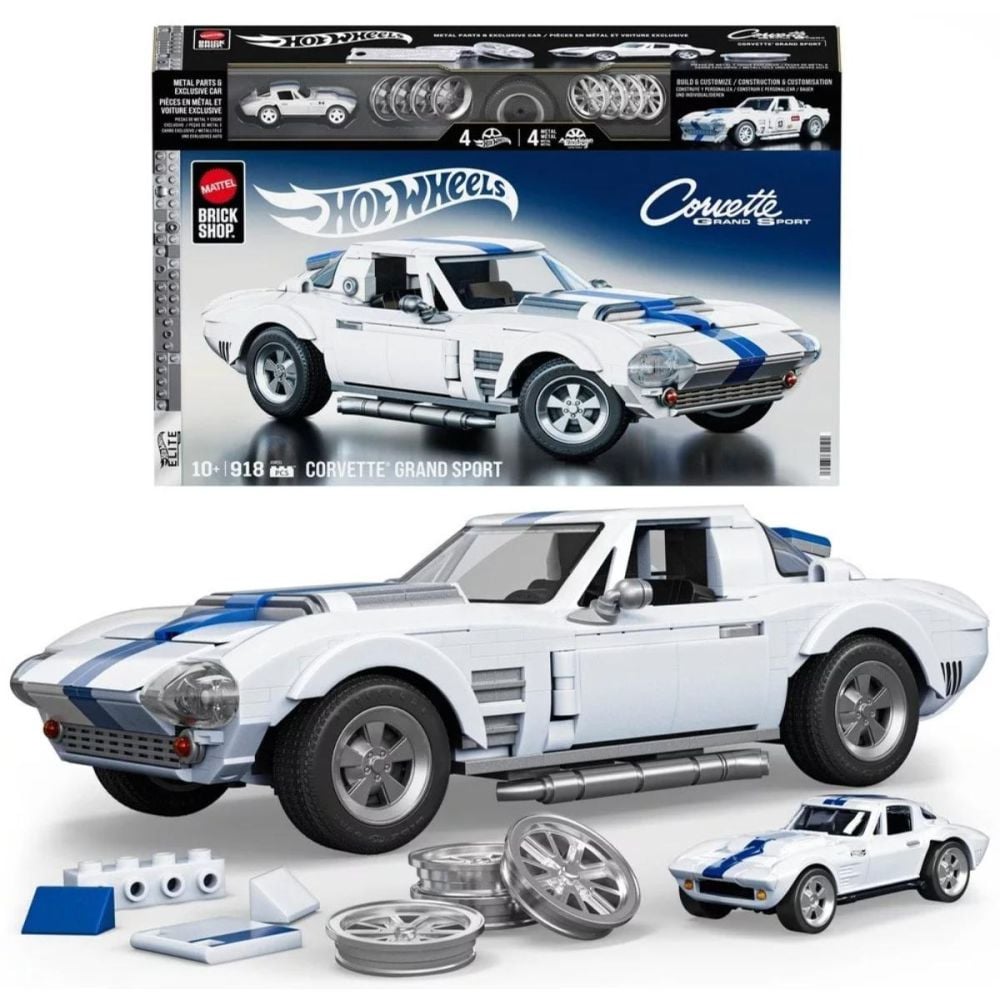 Строителен комплект с метална количка, Hot Wheels, Corvette Grand Sport, 918 части, JGR31