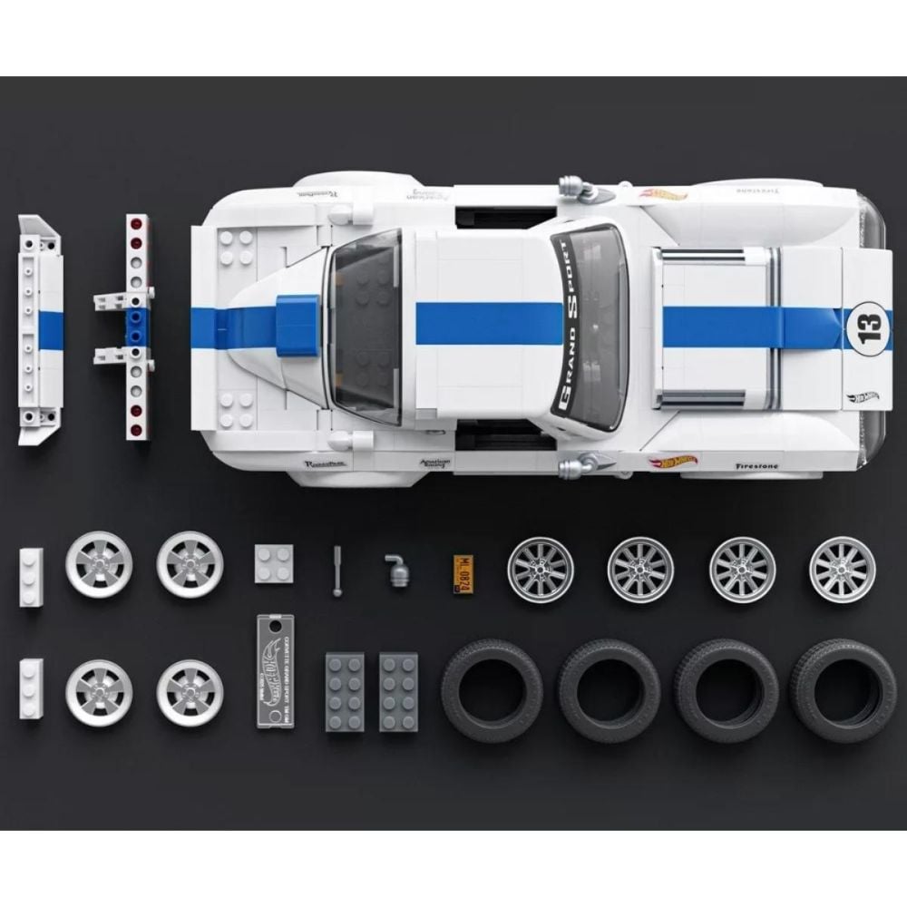 Строителен комплект с метална количка, Hot Wheels, Corvette Grand Sport, 918 части, JGR31