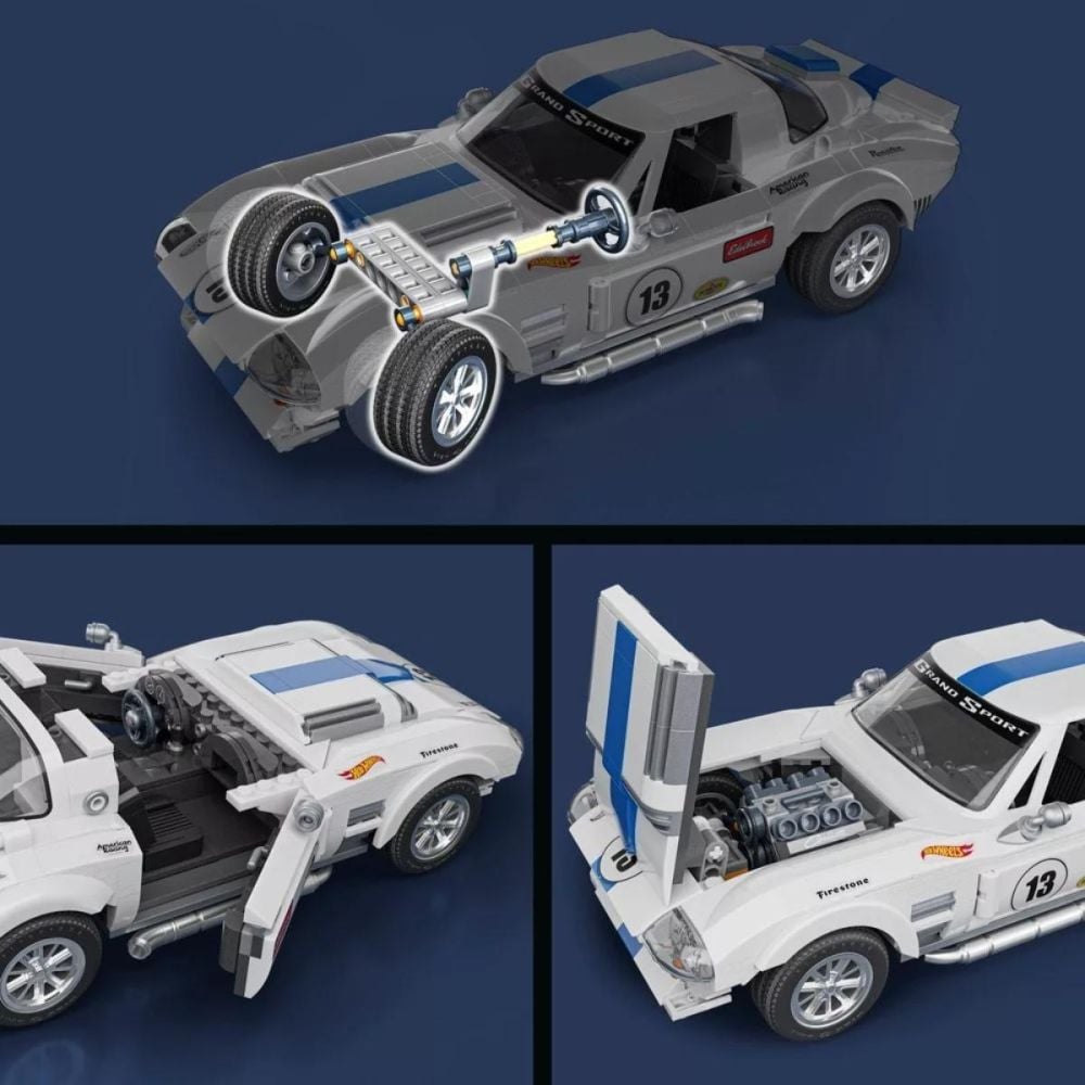 Строителен комплект с метална количка, Hot Wheels, Corvette Grand Sport, 918 части, JGR31