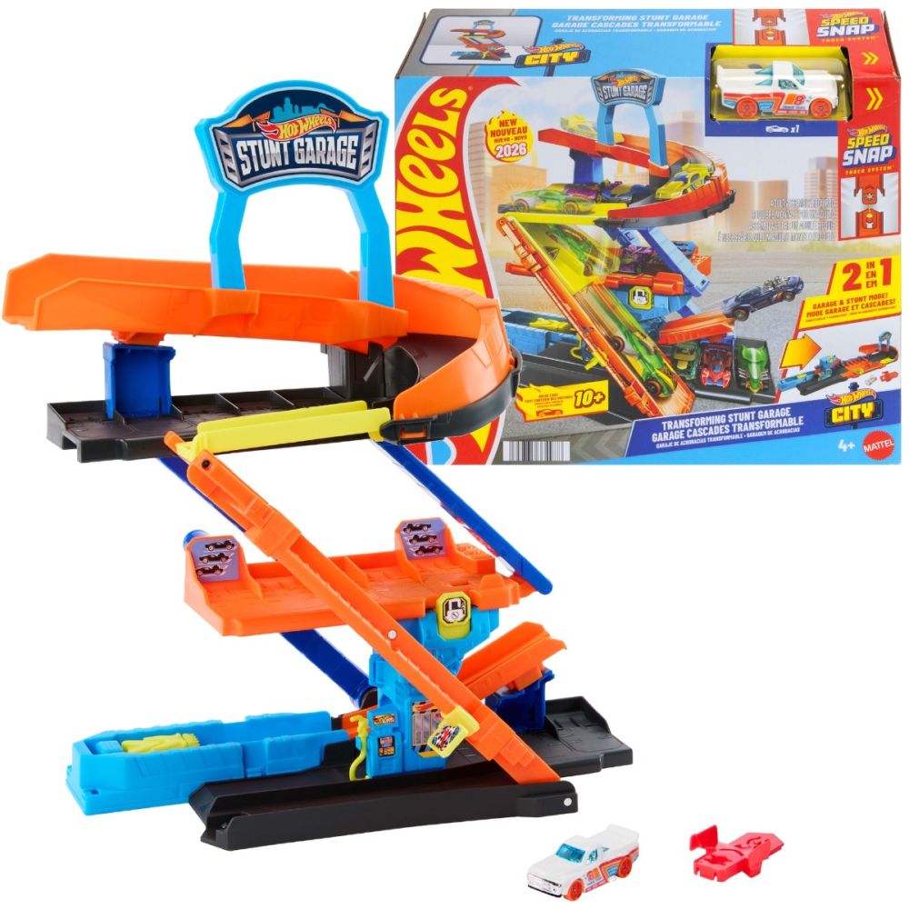 Комплект за игра 2в1 с количка, Hot Wheels, Transforming Stunt Garage, JHL94