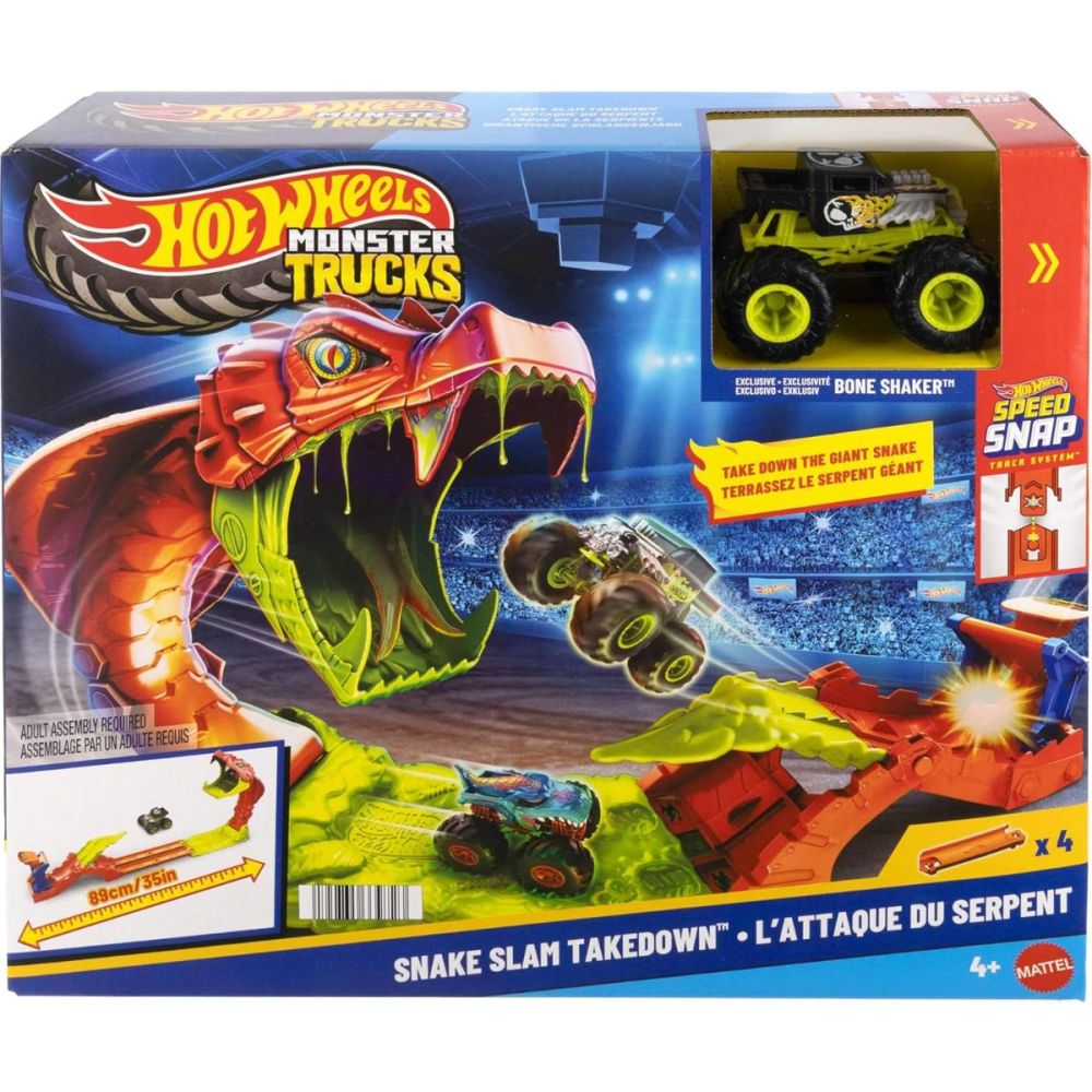 Комплект за игра с количка, Hot Wheels, Monster Trucks, Snake Slam Takedown, JJN44