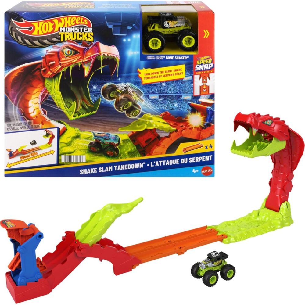 Комплект за игра с количка, Hot Wheels, Monster Trucks, Snake Slam Takedown, JJN44