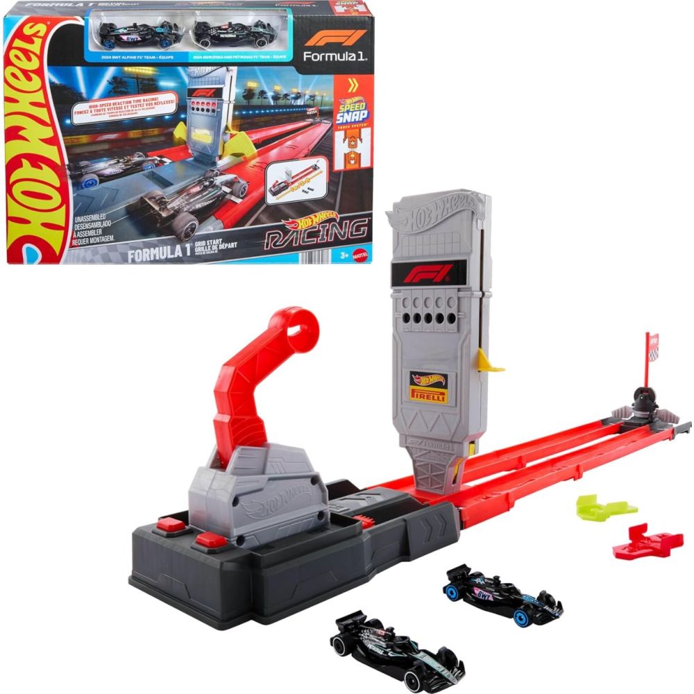 Комплект състезателна писта с 2 колички, Hot Wheels, Racing Formula 1 Grid, 1:64, JKM88