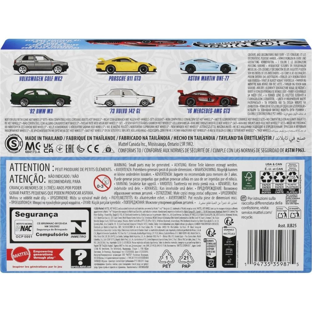 Комплект 6 коли, Hot Wheels, Silver Series, Euro Style, JLB25