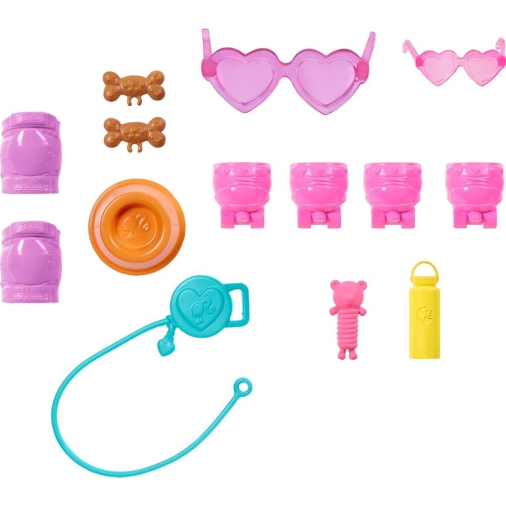 Комплект кукла с ролкови кънки и кученце, Barbie Pets, JMJ44