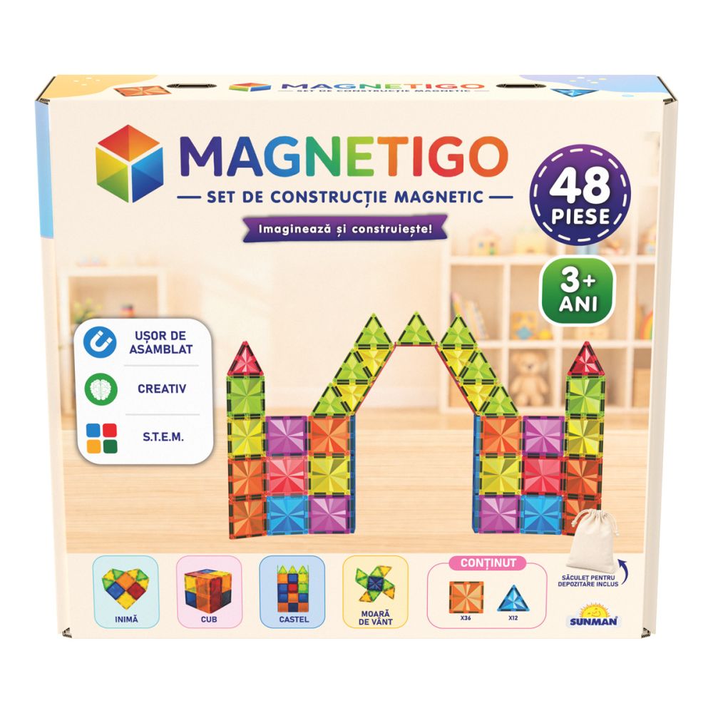 Магнитен строителен комплект Magnetigo, 48 части