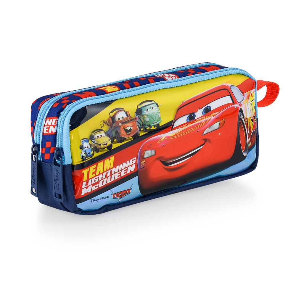 Правоъгълен моливник с 2 ципа Team Lighting Mcqueen, Cars