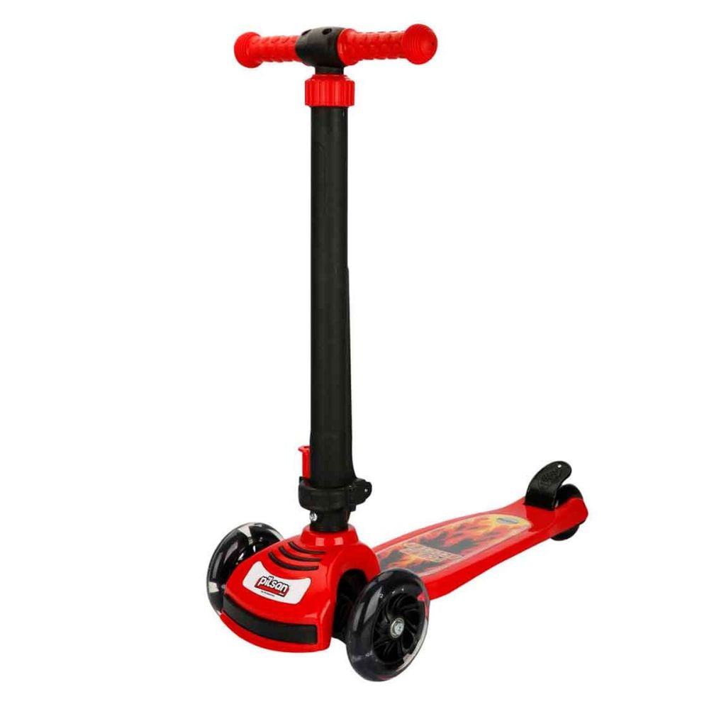 Сгъваема тротинетка с 3 колела и светлини, Pilsan, Power Scooter, Червена
