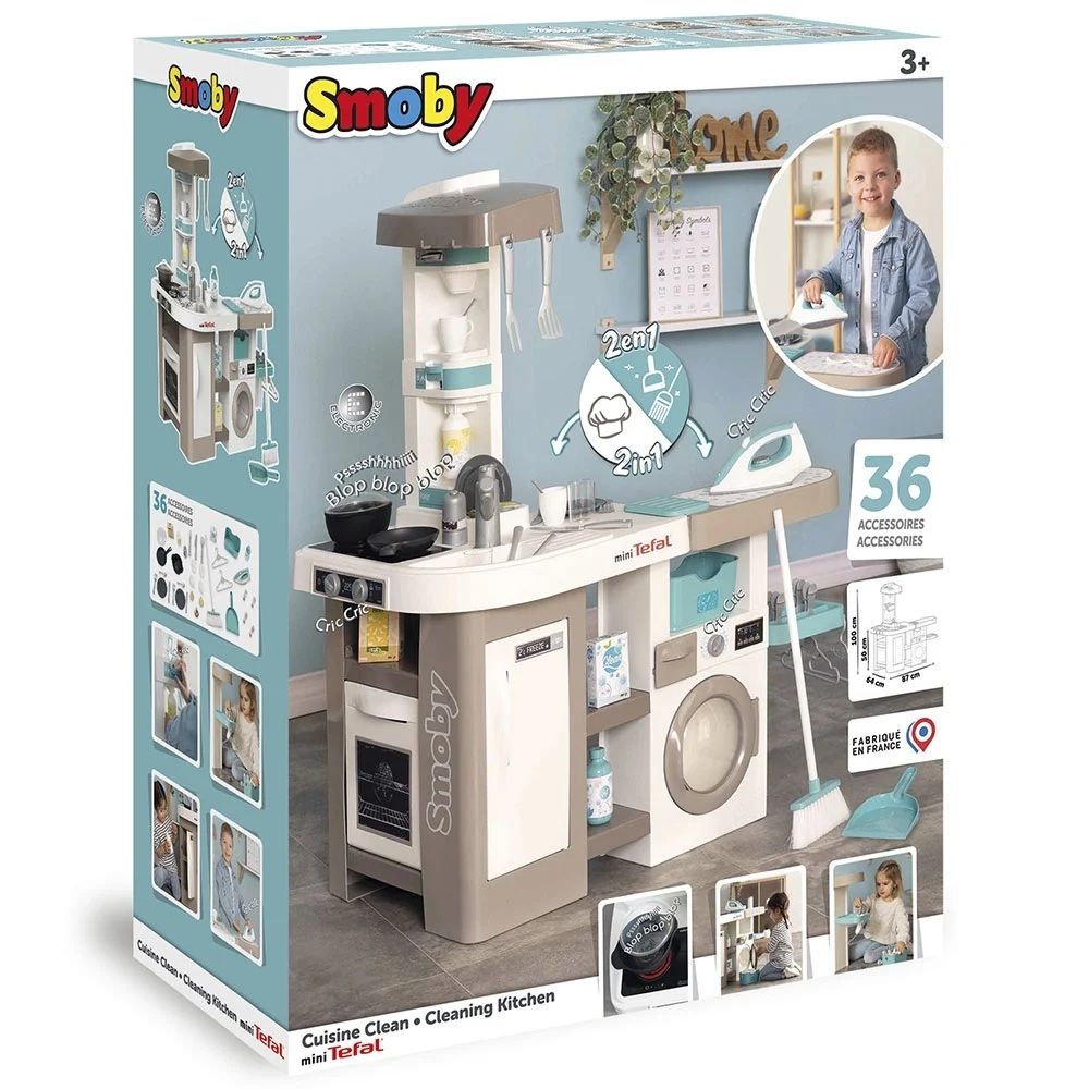 Кухненски комплект с аксесоари, Smoby, Cleaning Mini Tefal, 36 аксесоара