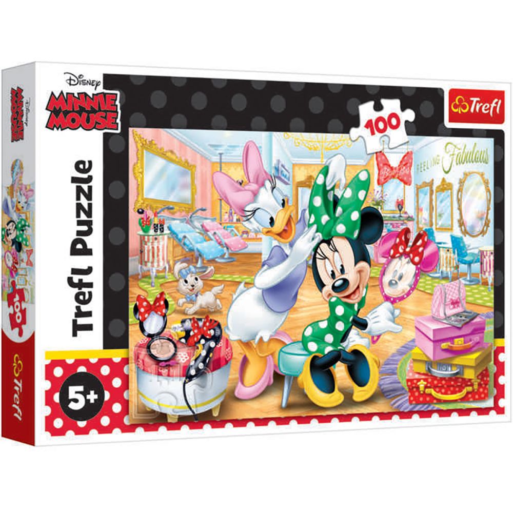Пъзел Trefl, Minnie Mouse в салона за красота, 100 части