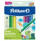 Комплект 12 цветни молива с острилка Pelikan, Jumbo