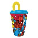 Чаша със сламка и капак, Stor, Spiderman, 430 мл