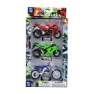 Комплект 3 метални мотоциклета, New Ray, Honda, Kawasaki, Yamaha, 1:18