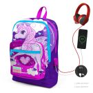 Раница с 4 отделения, Coral High, с USB, лилаво-розова с еднорог